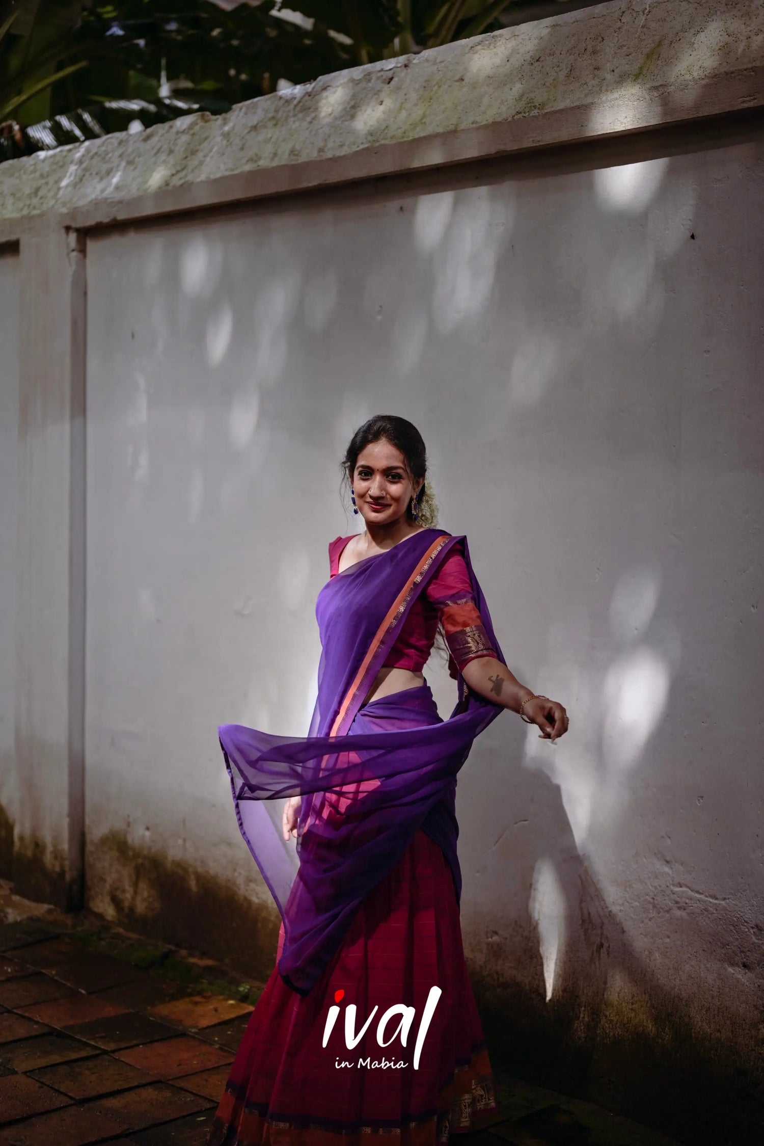 Padmaja - Bright Pink And Purple Cotton Halfsaree Half Sarees