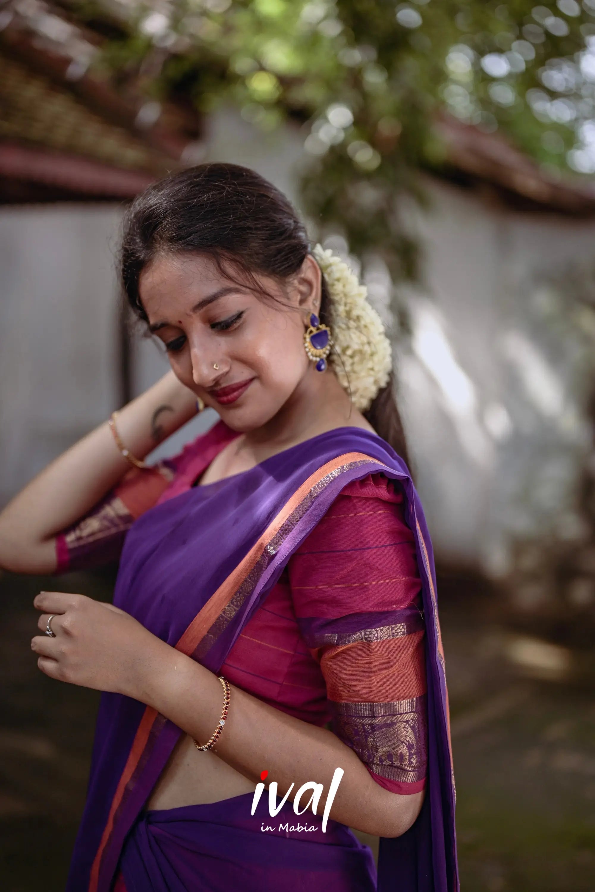 Padmaja - Bright Pink And Purple Cotton Halfsaree Half Sarees