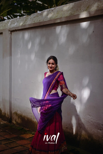 Padmaja - Bright Pink And Purple Cotton Halfsaree Half Sarees