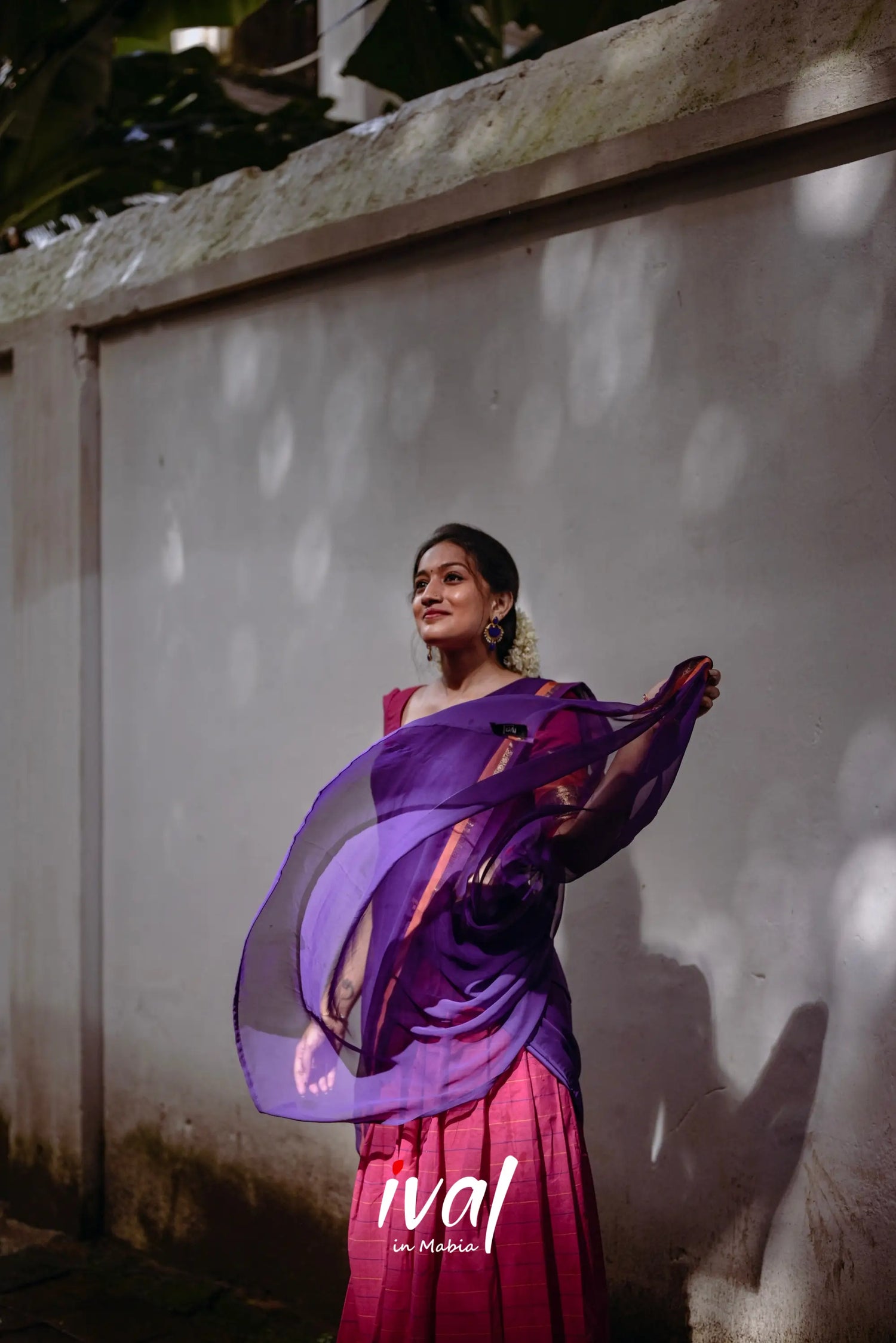 Padmaja - Bright Pink And Purple Cotton Halfsaree Half Sarees