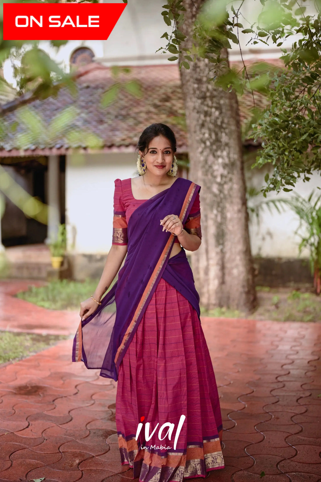 Padmaja - Bright Pink And Purple Cotton Halfsaree Half Sarees