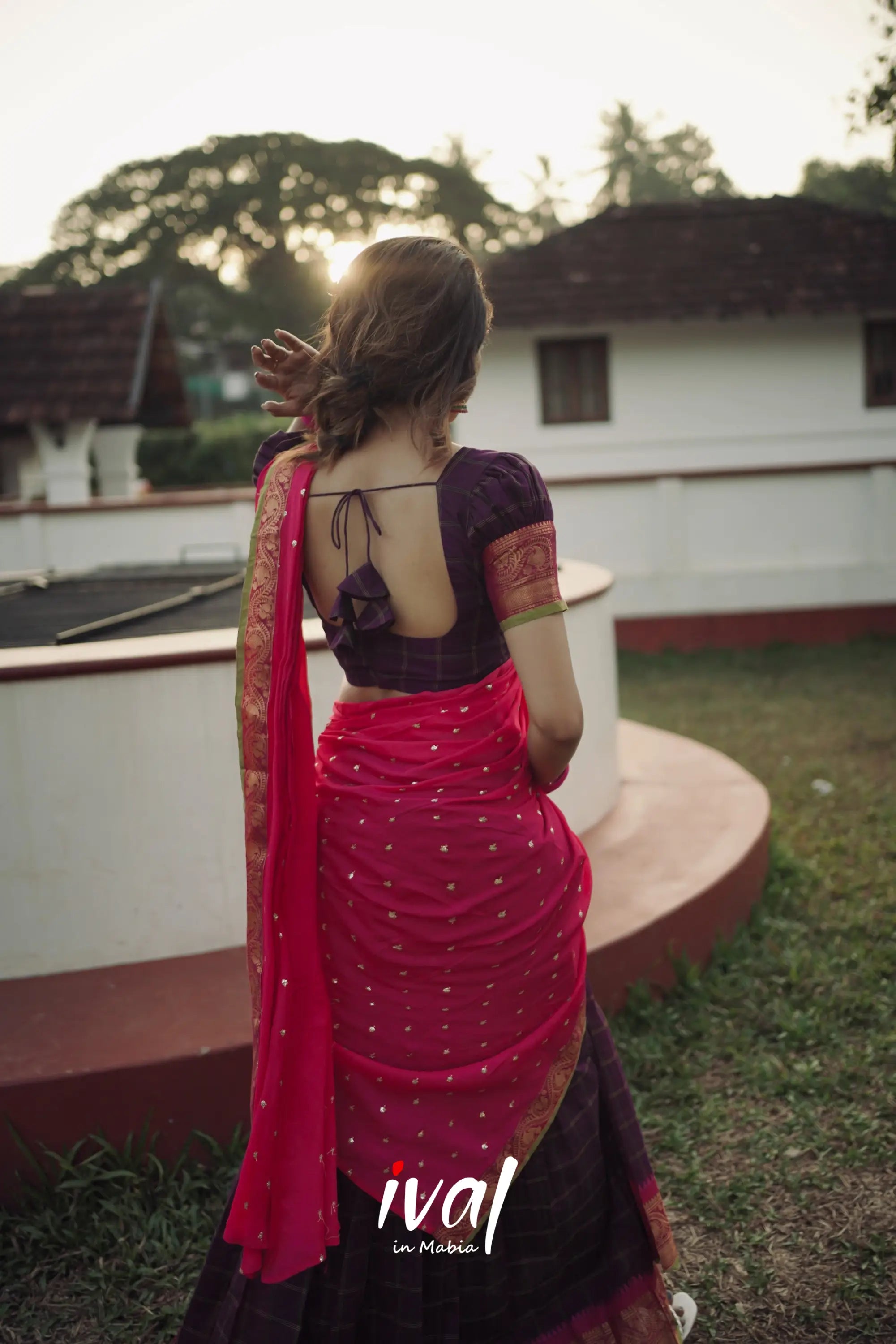 Padmaja - Brinjal Purple And Pink Cotton Halfsaree Half Sarees