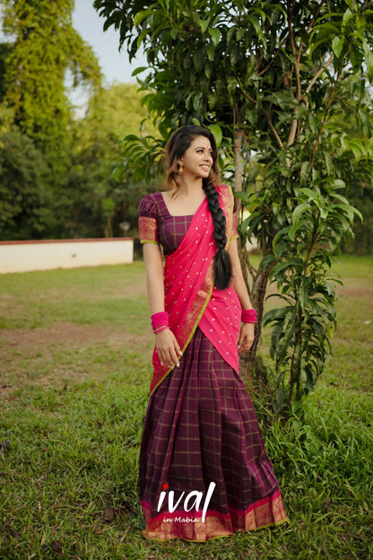 Padmaja - Brinjal Purple And Pink Cotton Halfsaree Half Sarees