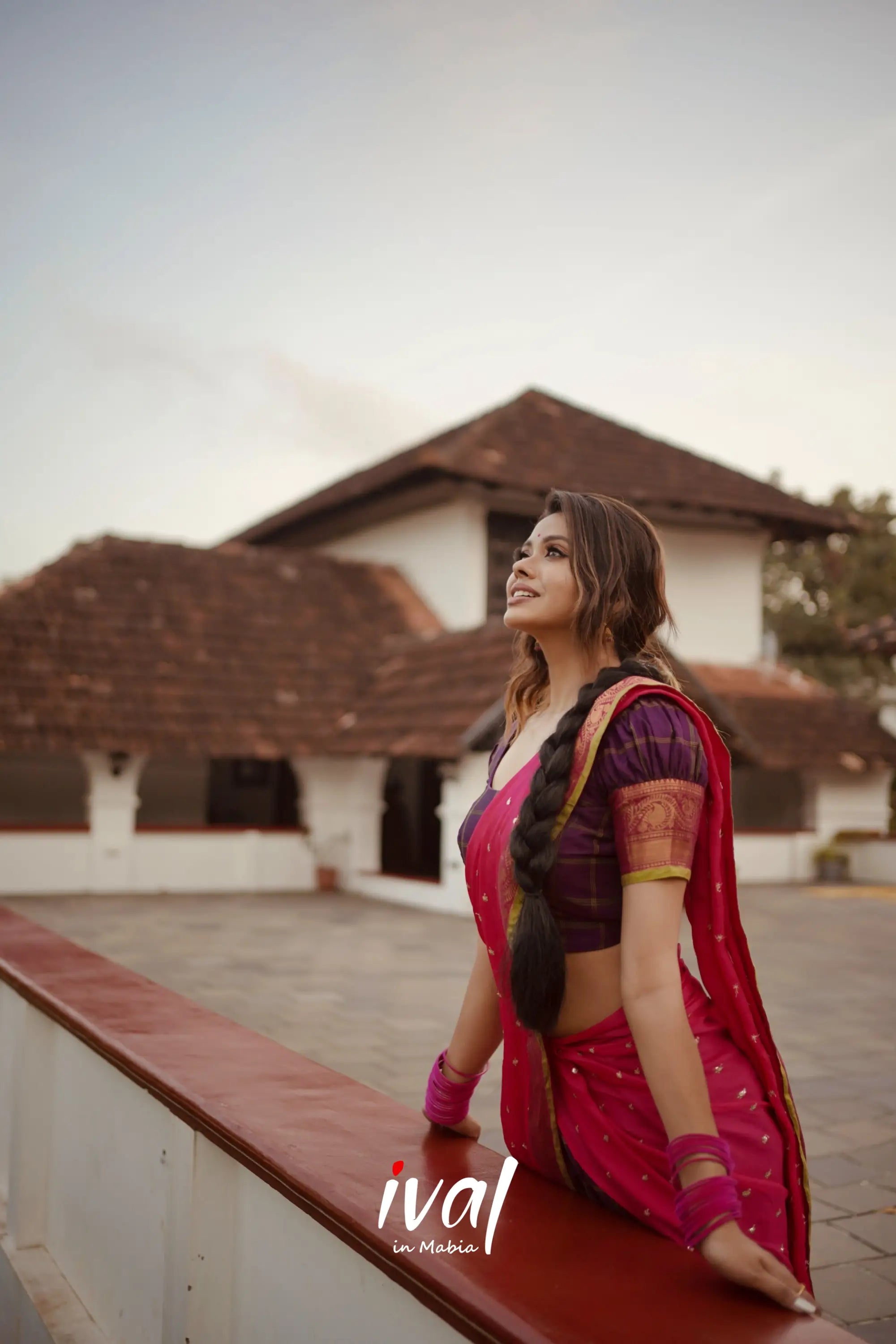 Padmaja - Brinjal Purple And Pink Cotton Halfsaree Half Sarees