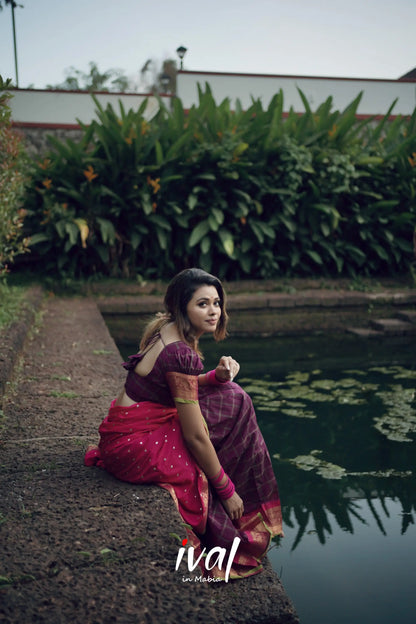 Padmaja - Brinjal Purple And Pink Cotton Halfsaree Half Sarees