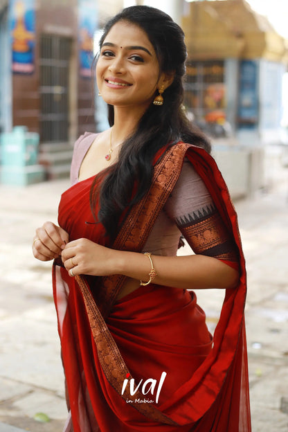 Padmaja - Brownish Grey And Red Cotton Halfsaree Half Sarees