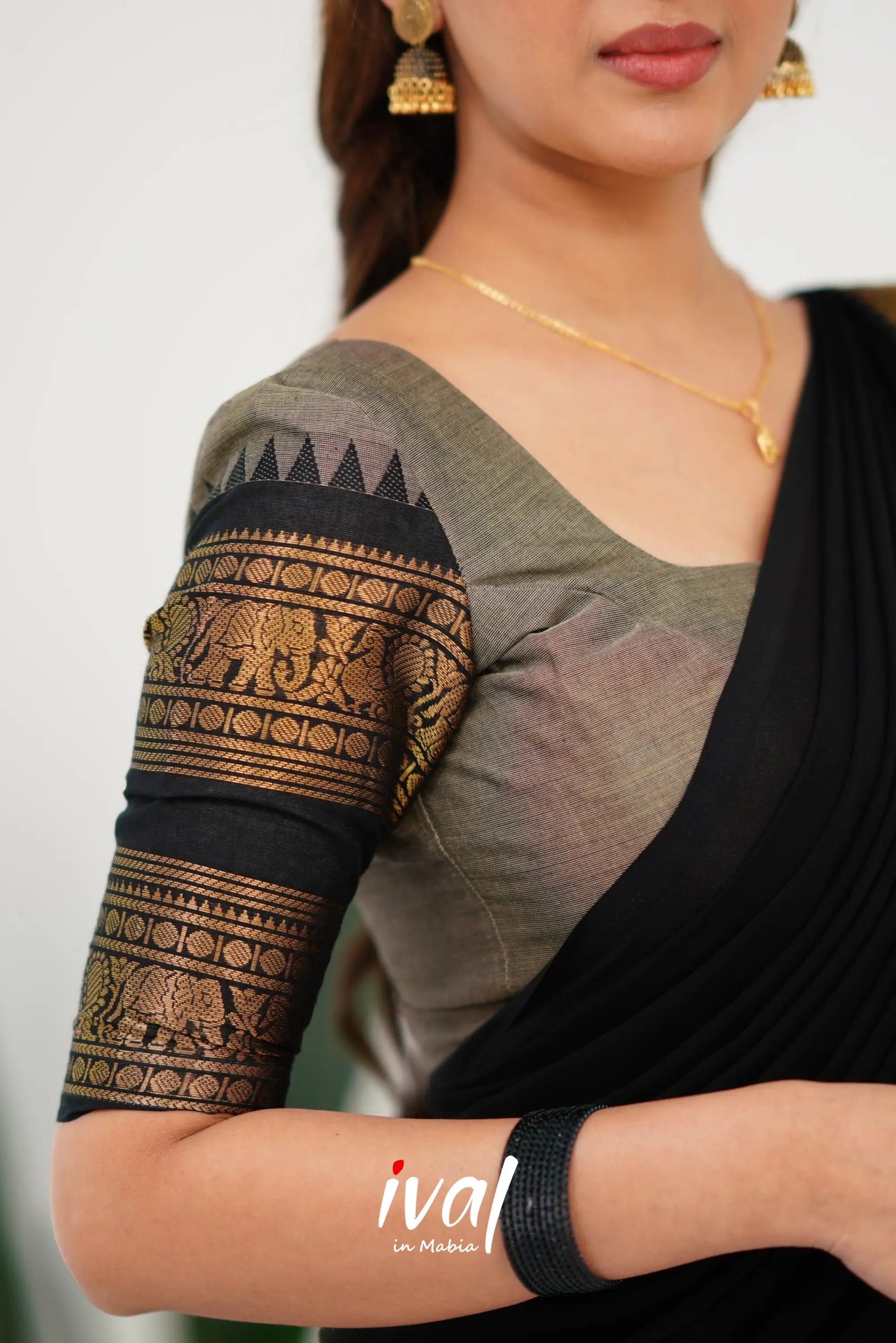 Padmaja Cotton Half Saree - Ash And Black Sarees