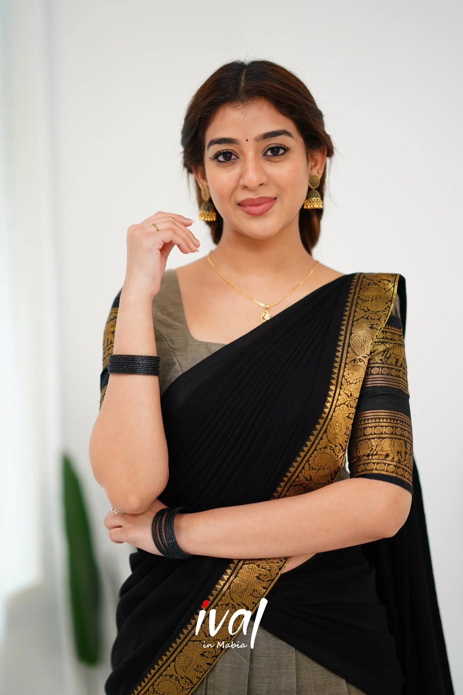 Padmaja Cotton Half Saree - Ash And Black Sarees