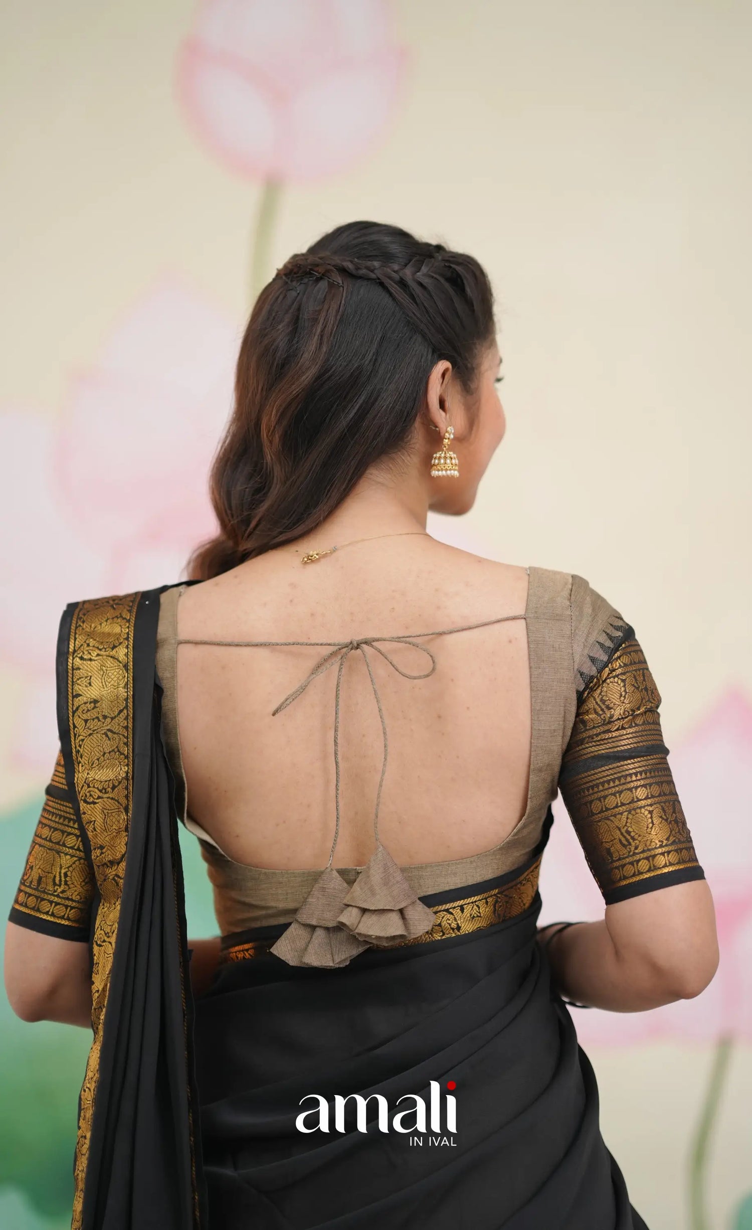 Padmaja Cotton Half Saree - Ash and Black - Half Sarees