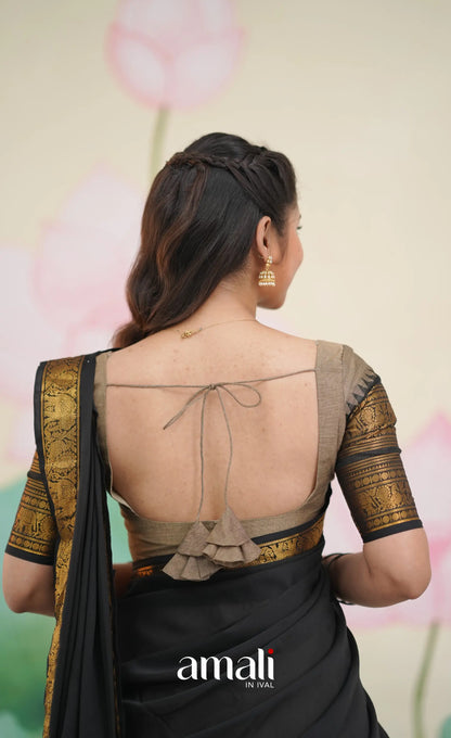 Padmaja Cotton Half Saree - Ash and Black - Half Sarees