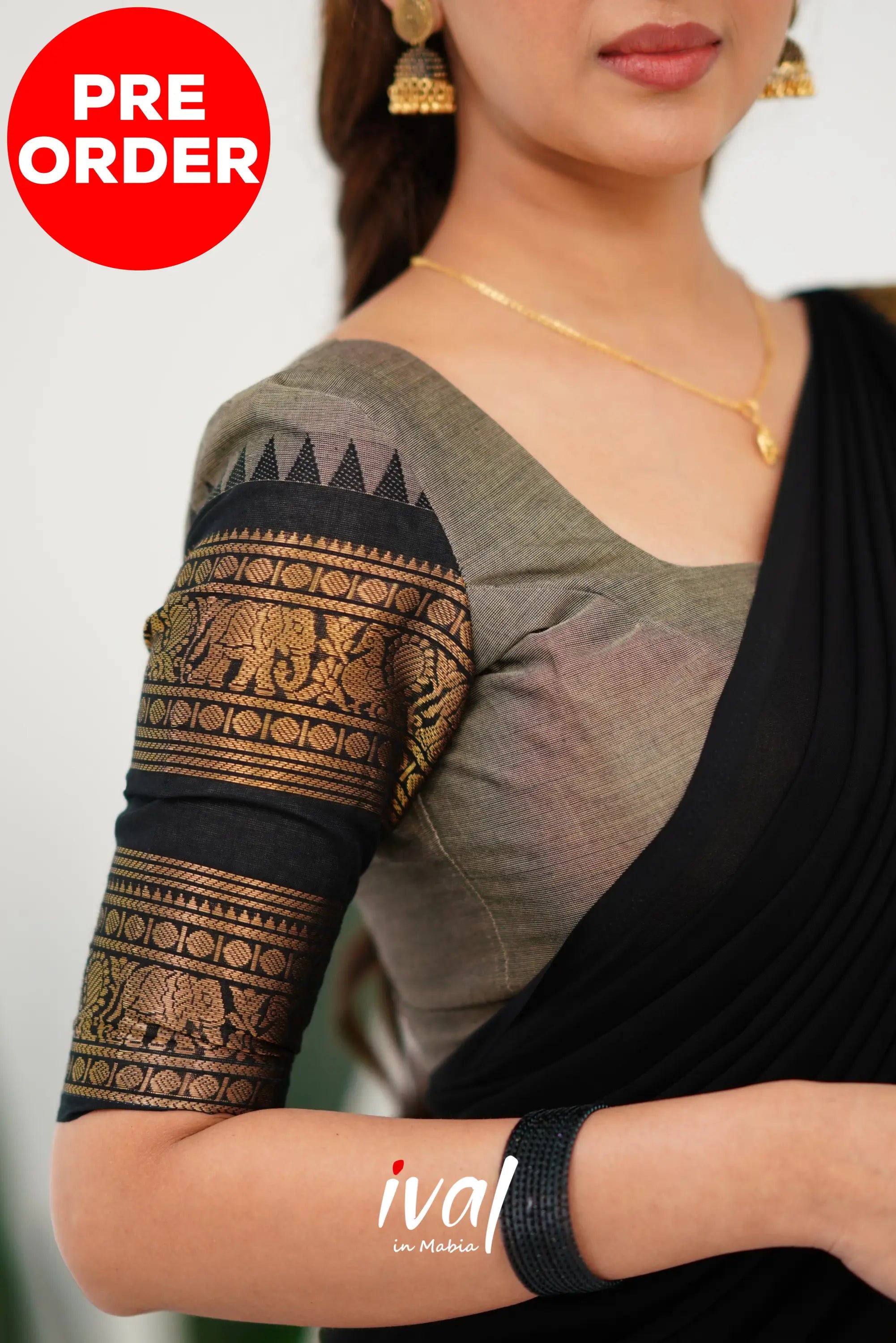 Padmaja Cotton Half Saree - Ash And Black Sarees