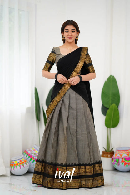 Padmaja Cotton Half Saree - Ash And Black Sarees