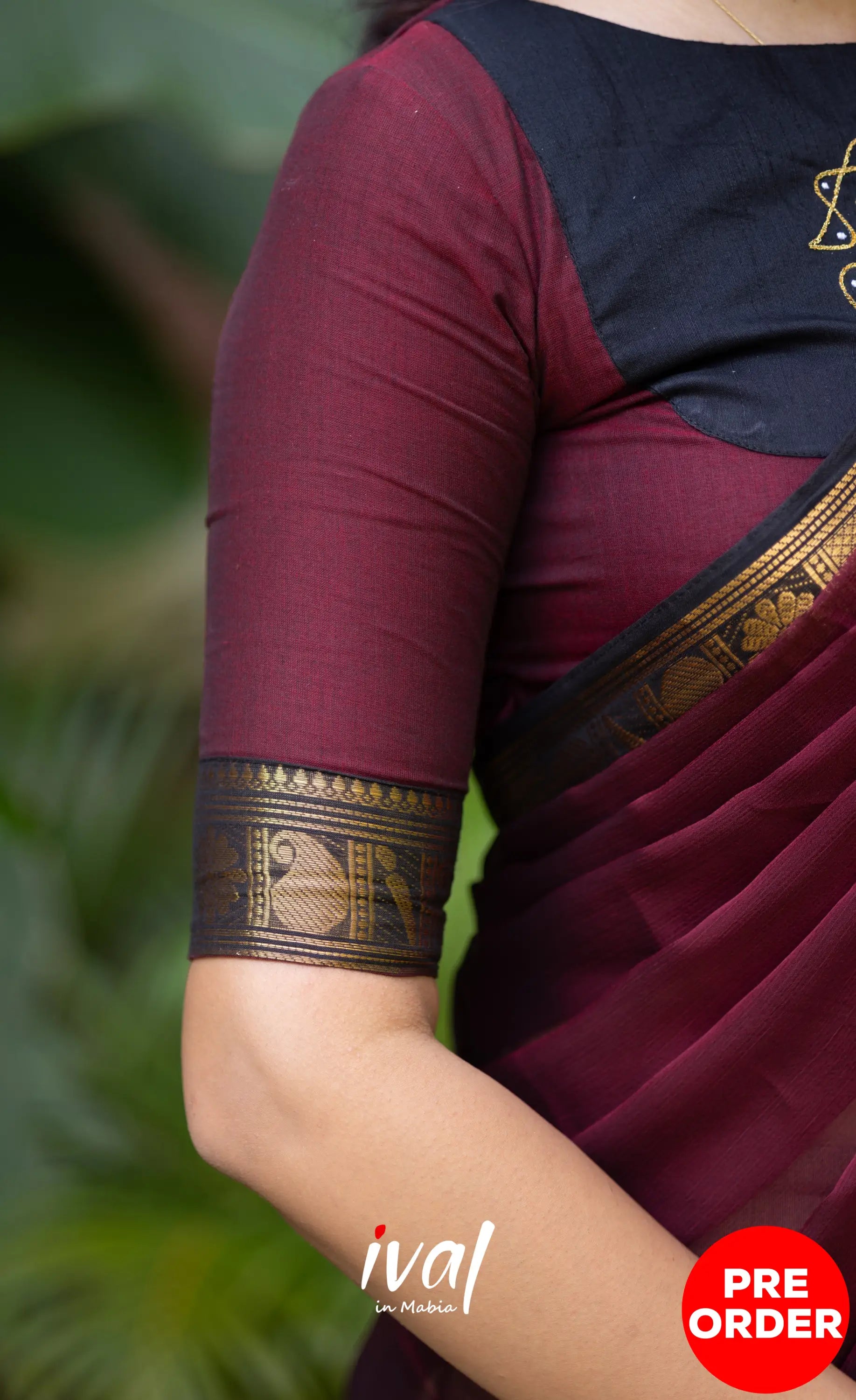 Padmaja Cotton Half Saree - Beige and Dark Maroon Half Sarees
