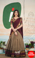 Padmaja Cotton Half Saree - Beige and Dark Maroon Half Sarees