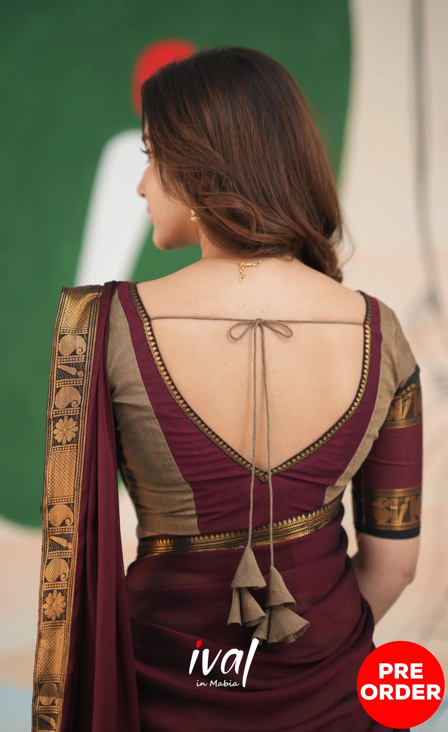 Padmaja Cotton Half Saree - Beige and Dark Maroon Half Sarees