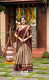 Padmaja Cotton Half Saree - Beige and Dark Maroon Half Sarees