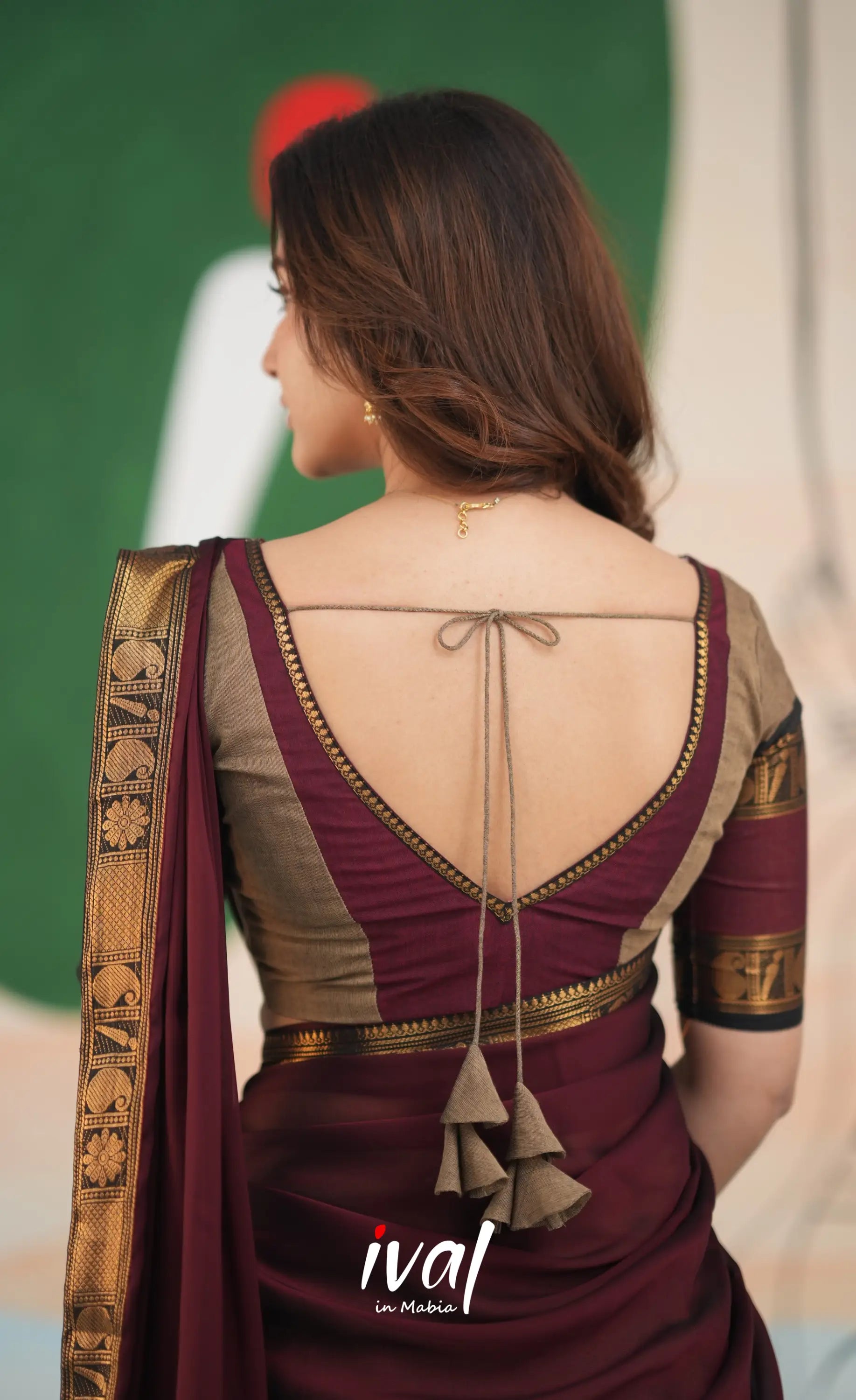 Padmaja Cotton Half Saree - Beige and Dark Maroon Half Sarees