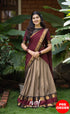 Padmaja Cotton Half Saree - Beige and Dark Maroon Half Sarees