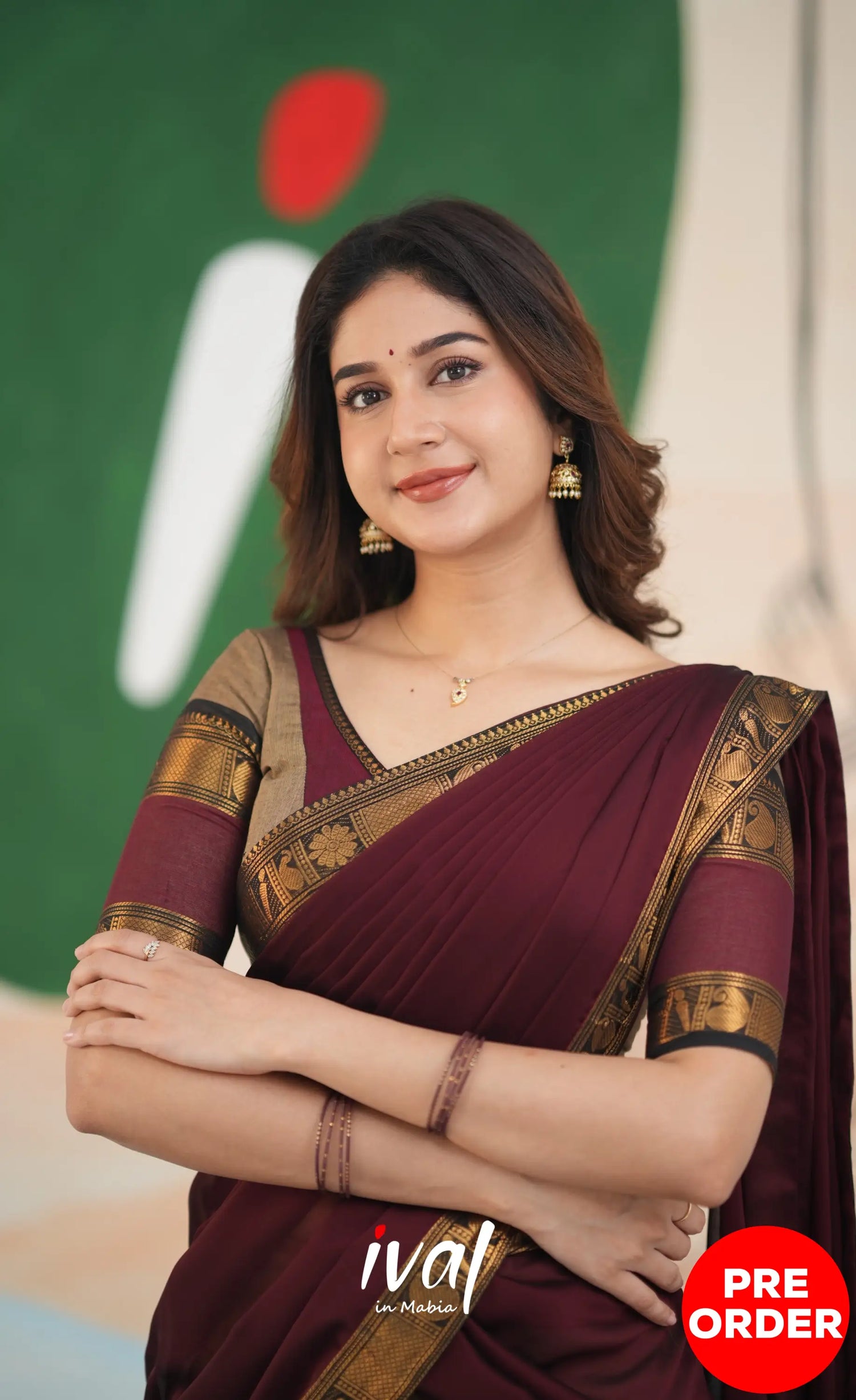 Padmaja Cotton Half Saree - Beige and Dark Maroon Half Sarees