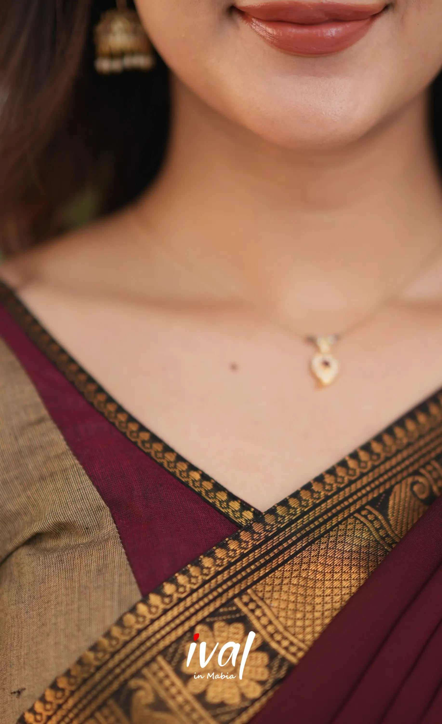 Padmaja Cotton Half Saree - Beige and Dark Maroon Half Sarees