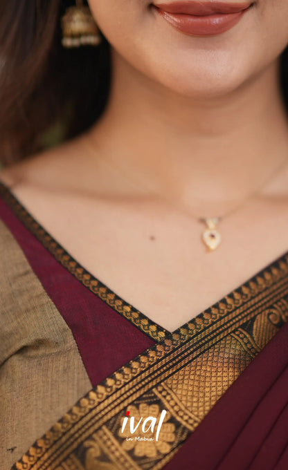 Padmaja Cotton Half Saree - Beige and Dark Maroon Half Sarees