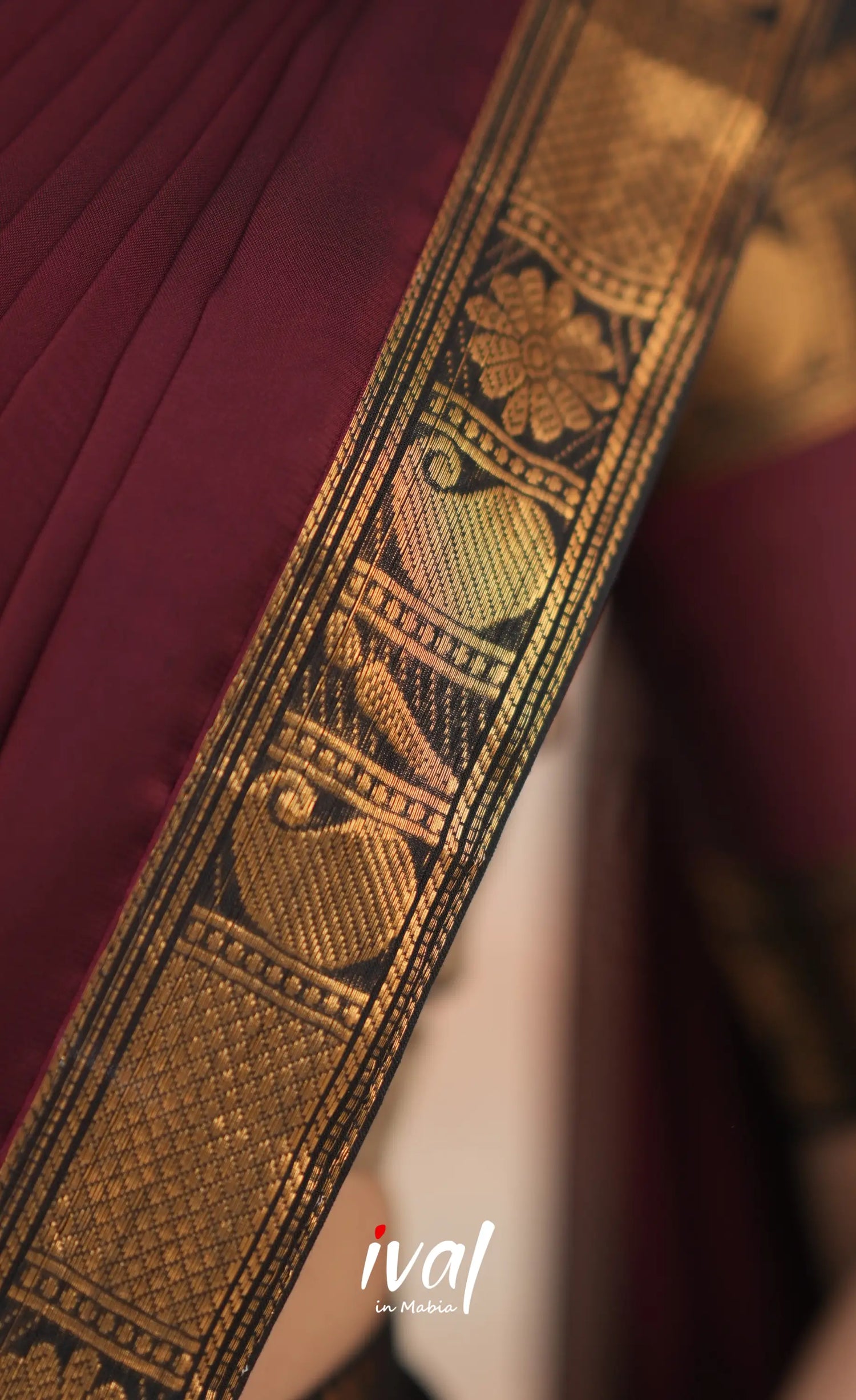 Padmaja Cotton Half Saree - Beige and Dark Maroon Half Sarees