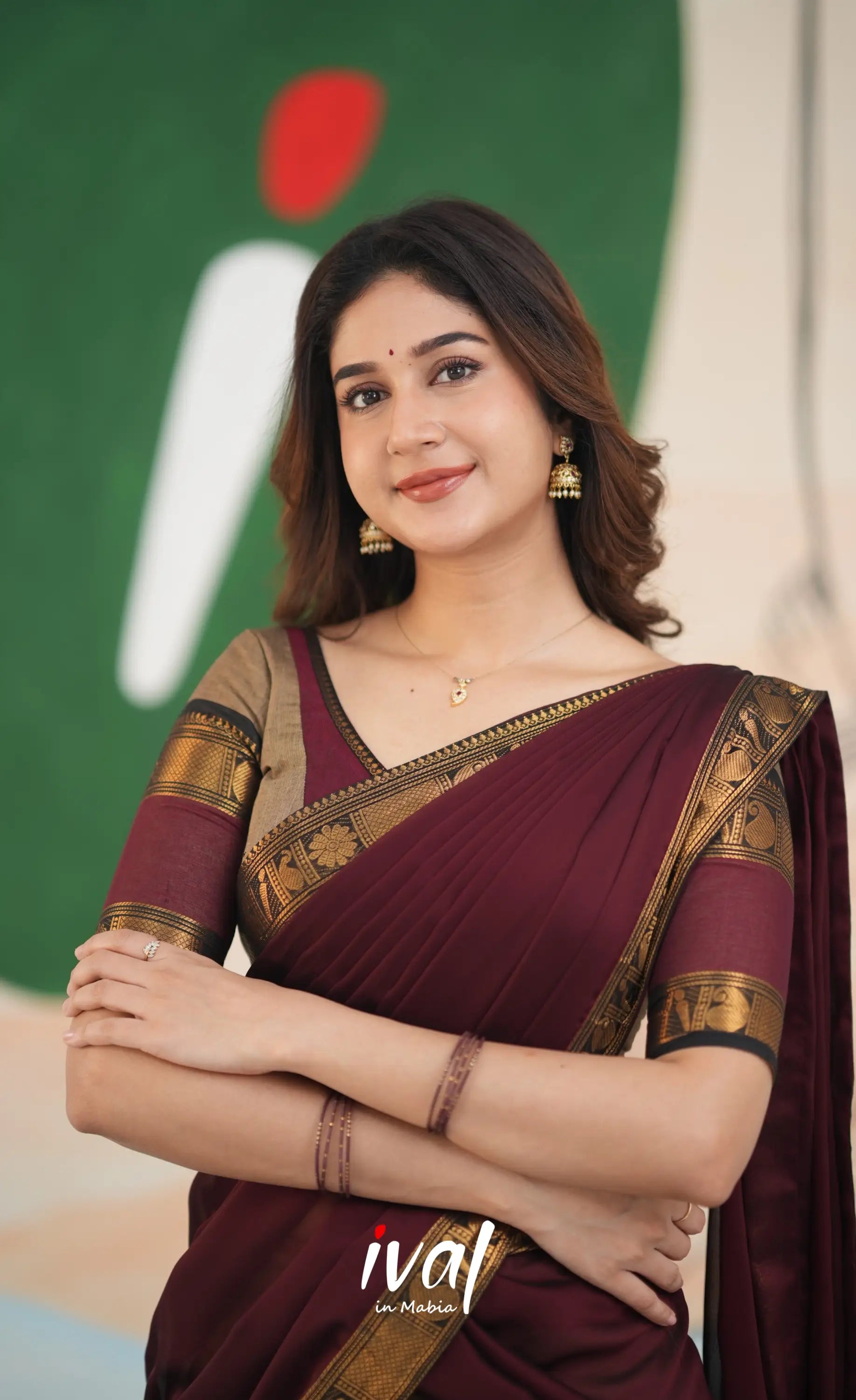 Padmaja Cotton Half Saree - Beige and Dark Maroon Half Sarees