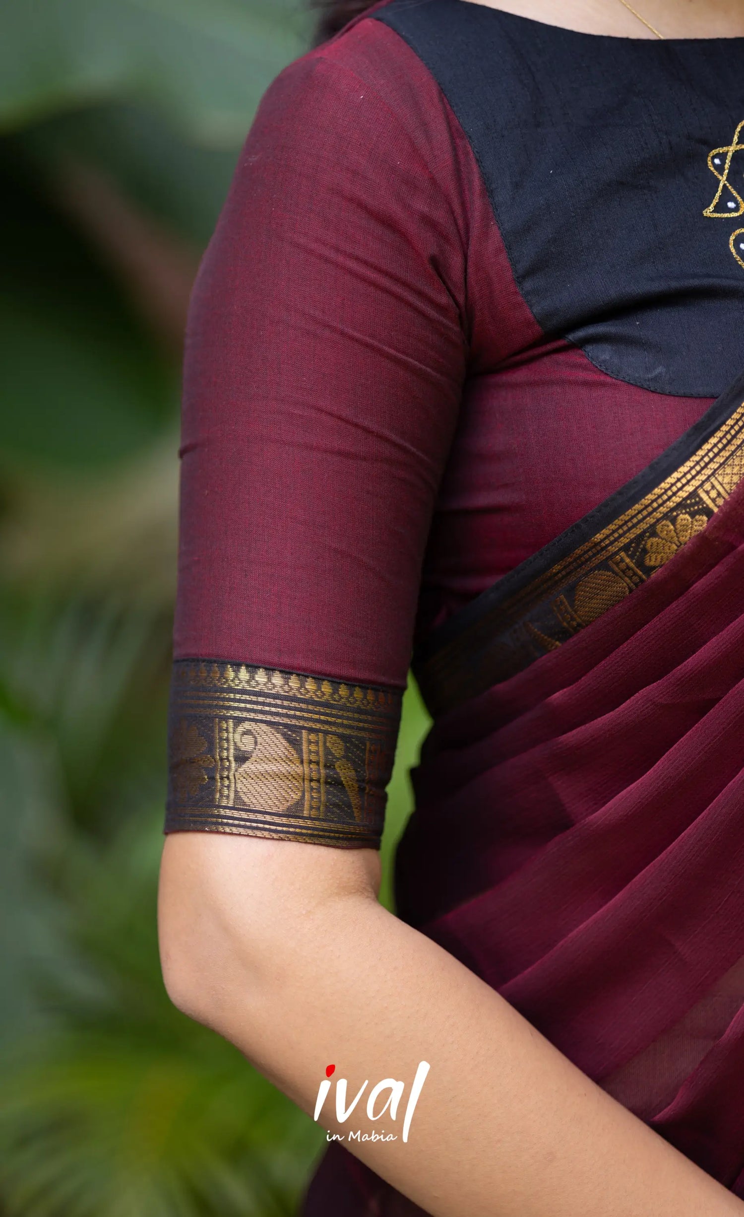 Padmaja Cotton Half Saree - Beige and Dark Maroon Half Sarees