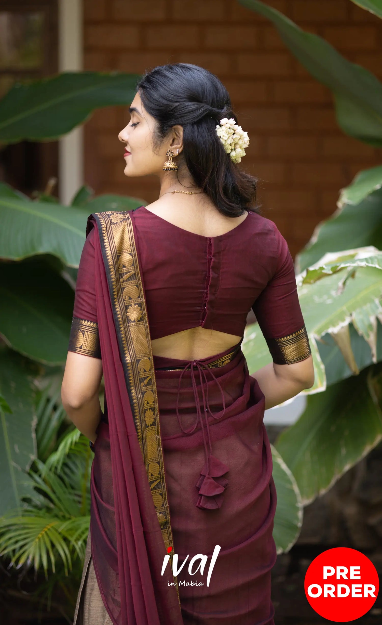 Padmaja Cotton Half Saree - Beige and Dark Maroon Half Sarees