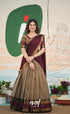 Padmaja Cotton Half Saree - Beige and Dark Maroon Half Sarees