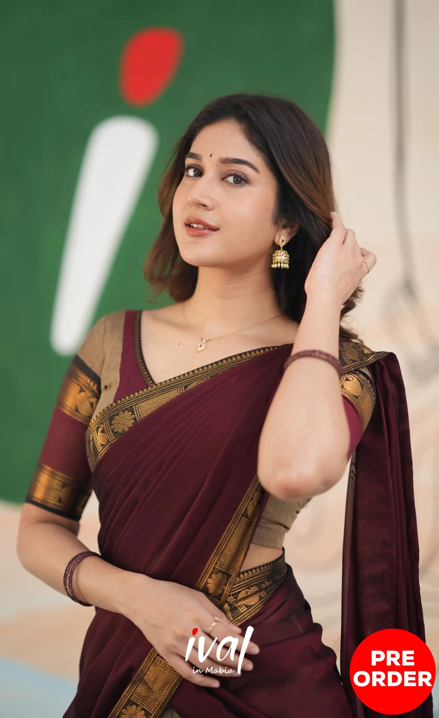 Padmaja Cotton Half Saree - Beige and Dark Maroon Half Sarees