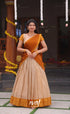 Padmaja Cotton Half Saree - Beige and Mustard yellow - Half Sarees
