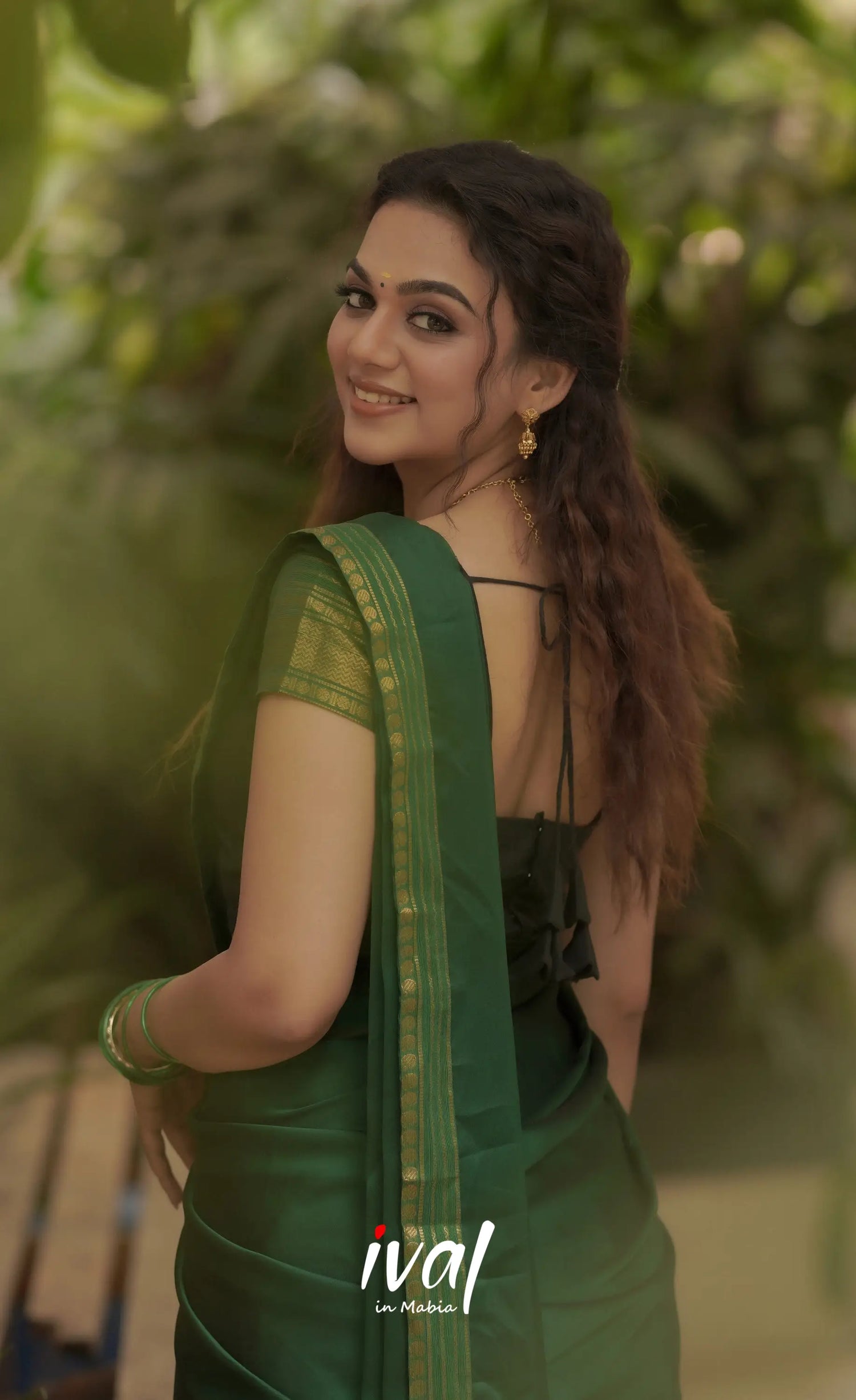 Padmaja Cotton Half Saree - Black And Green Sarees