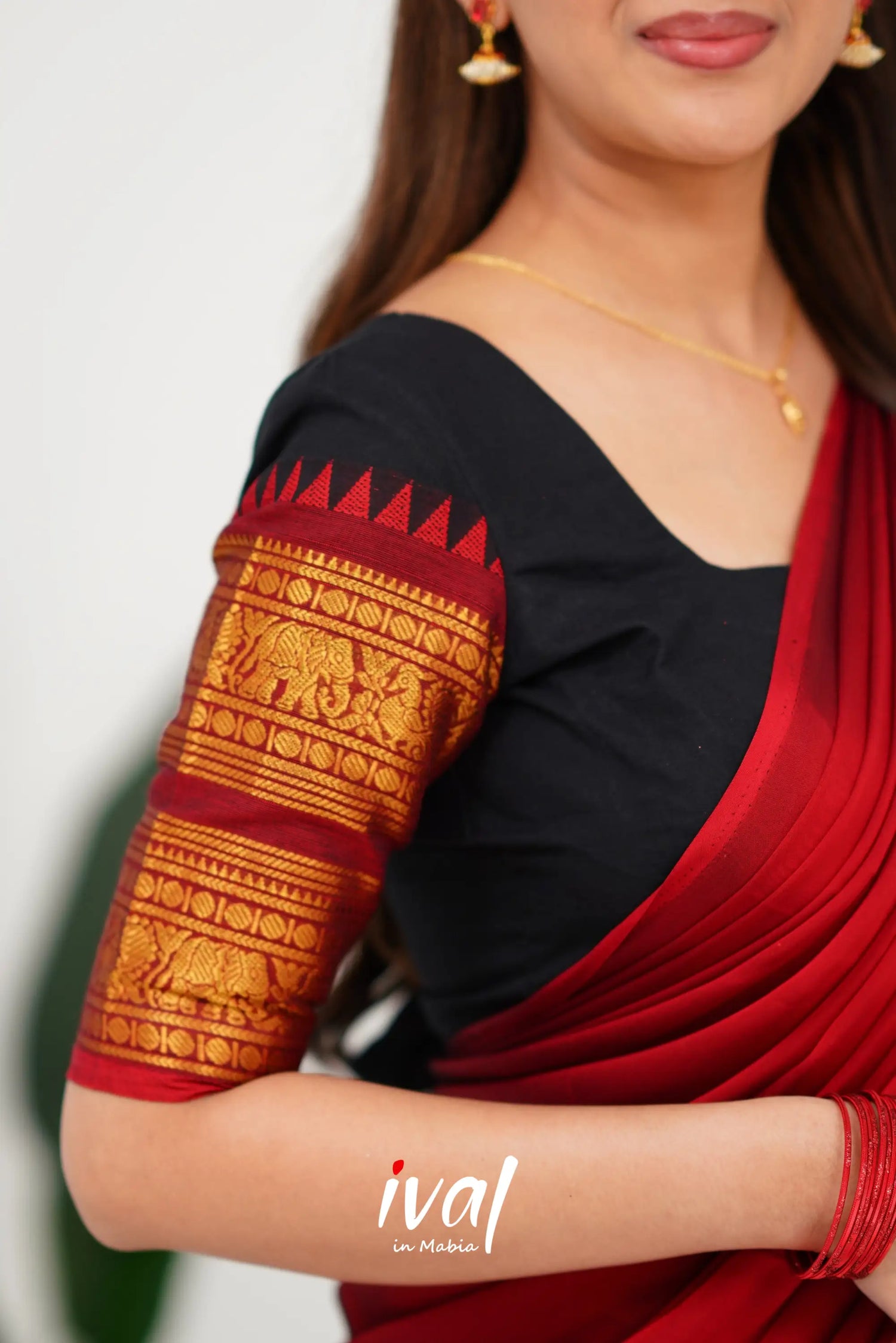 Padmaja Cotton Half Saree - Black And Maroon Sarees