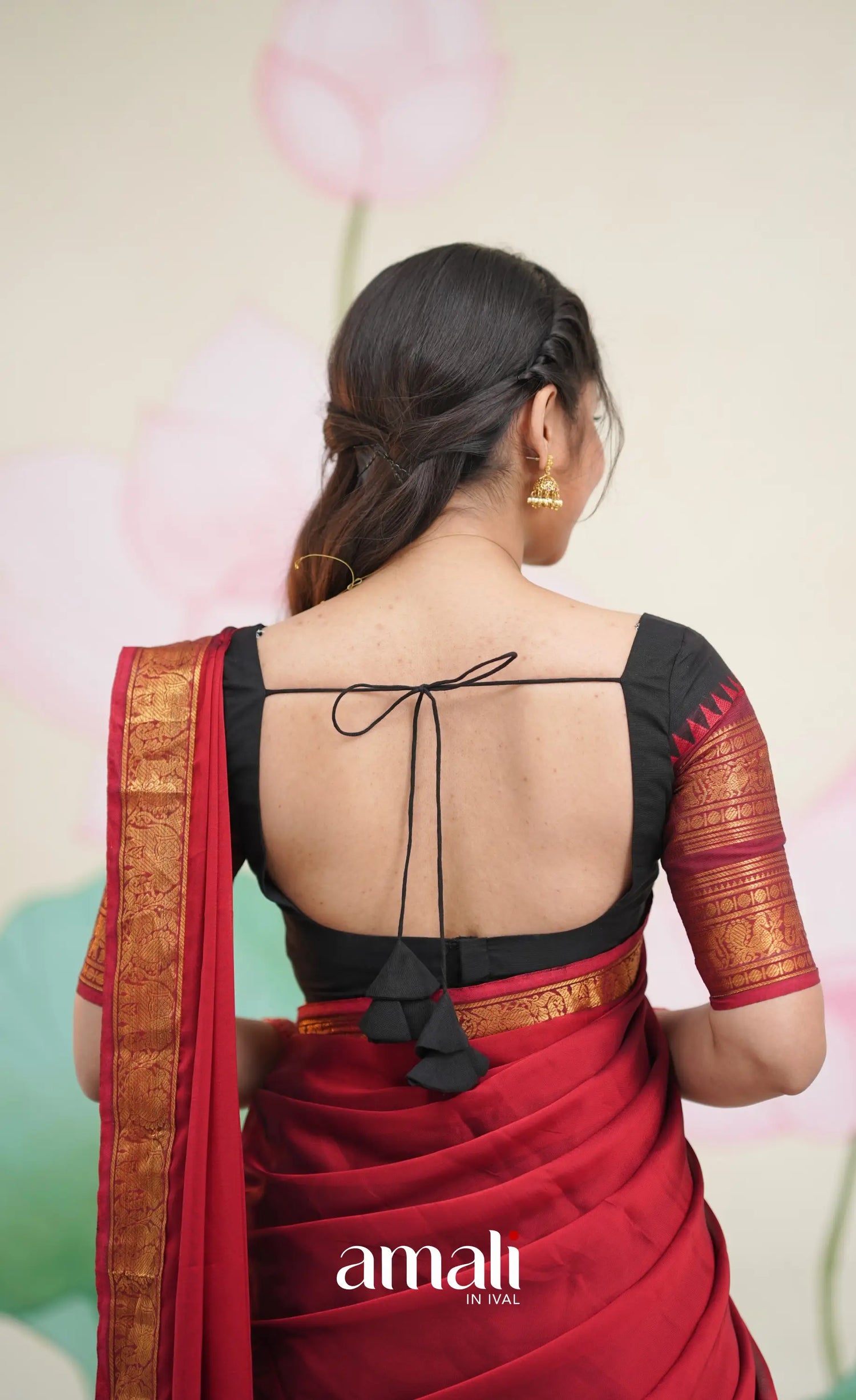 Padmaja Cotton Half Saree - Black and Maroon - Half Sarees