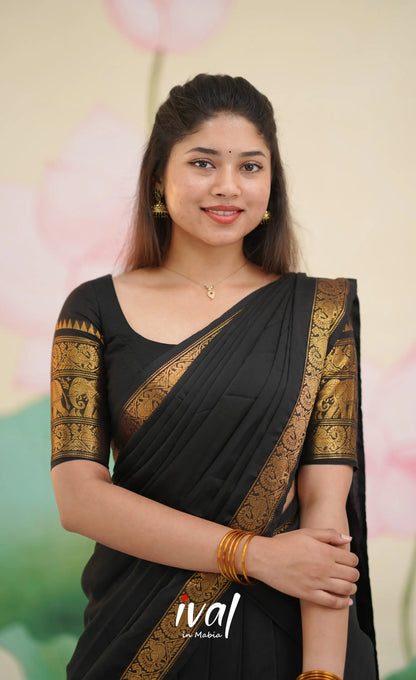 Padmaja Cotton Half Saree - Black - Half Sarees