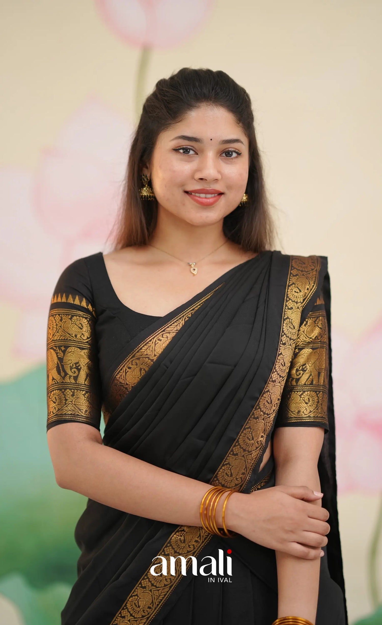 Padmaja Cotton Half Saree - Black - Half Sarees