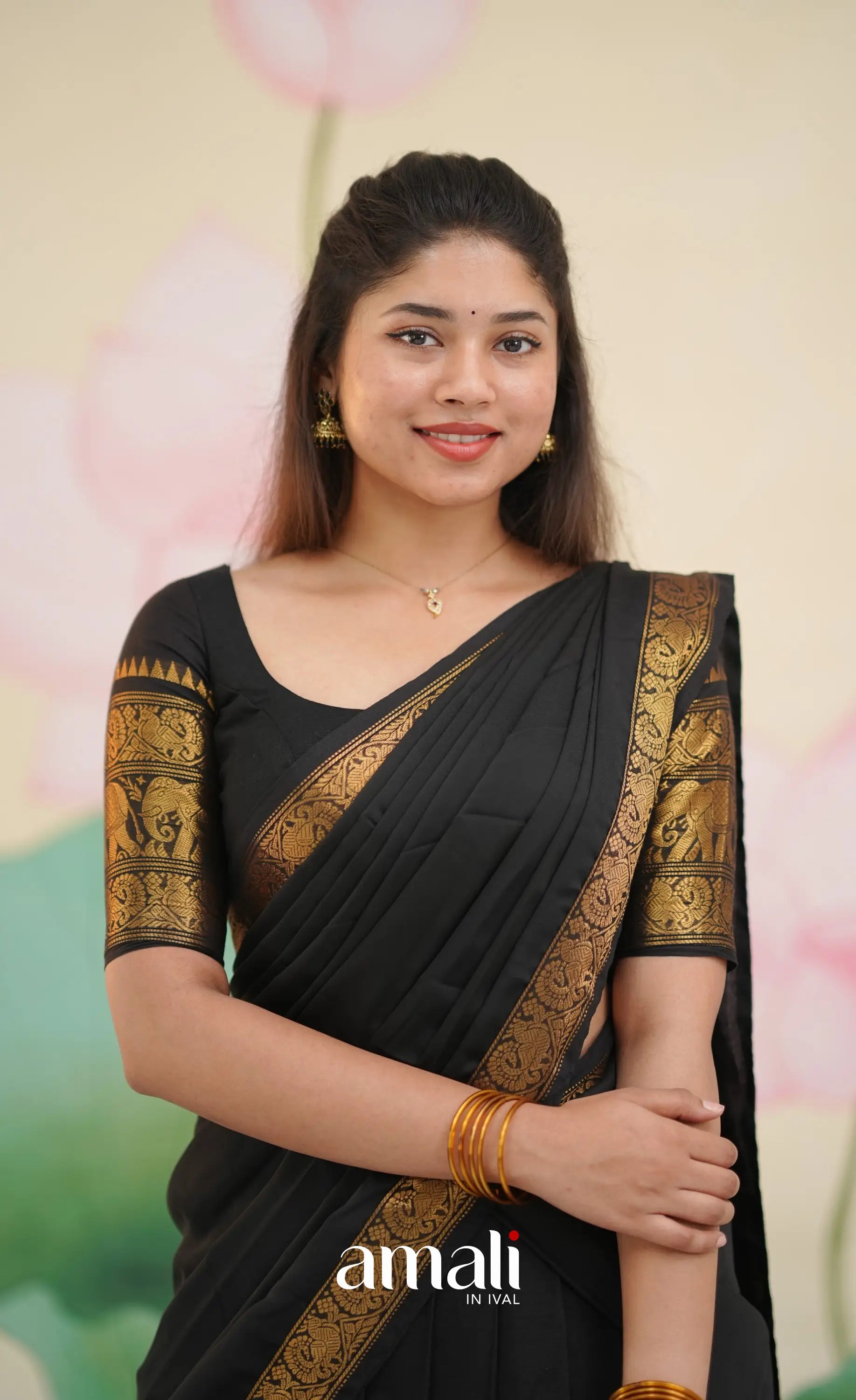 Padmaja Cotton Half Saree - Black - Half Sarees