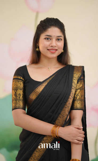 Padmaja Cotton Half Saree - Black - Half Sarees