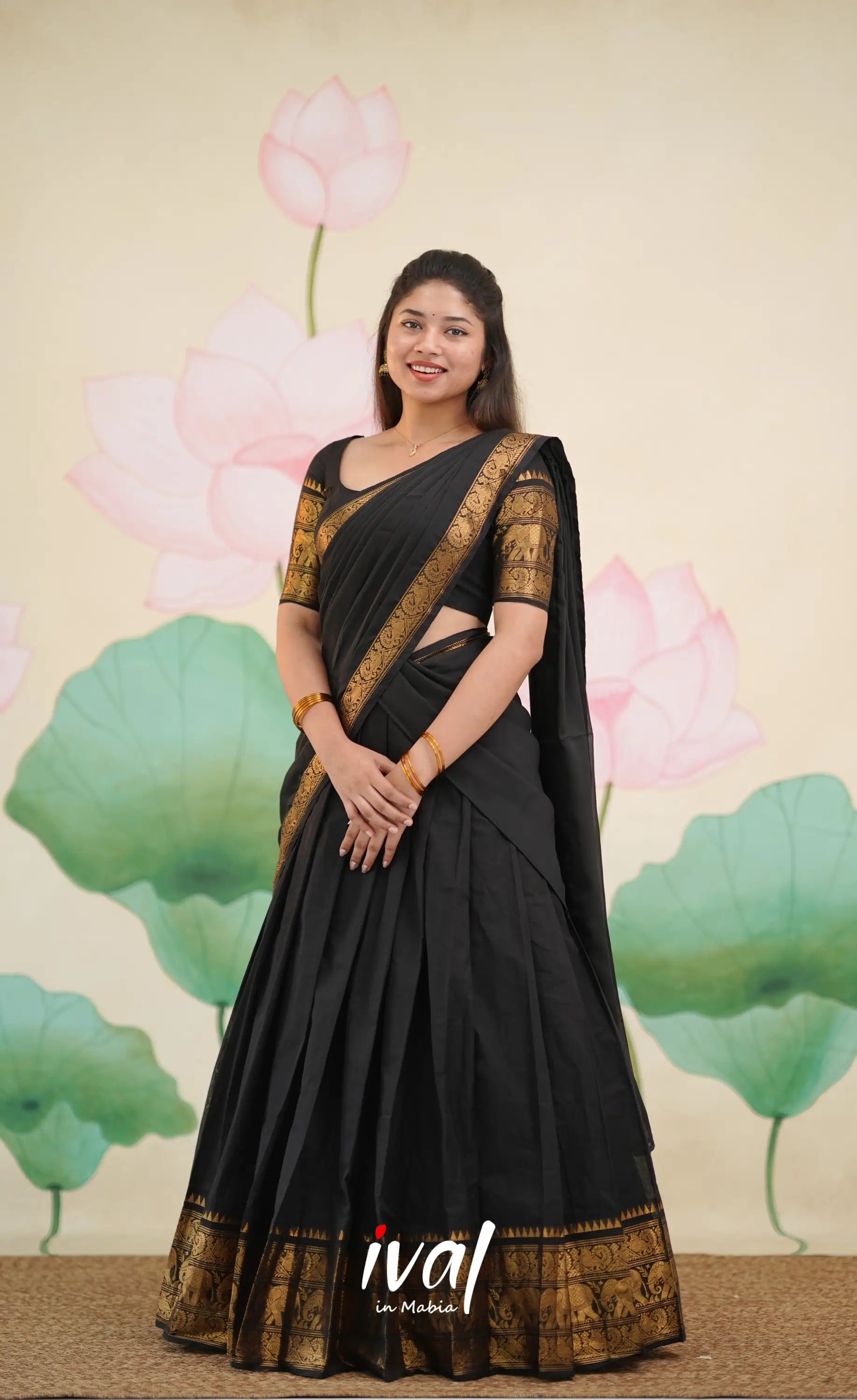 Padmaja Cotton Half Saree - Black - Half Sarees