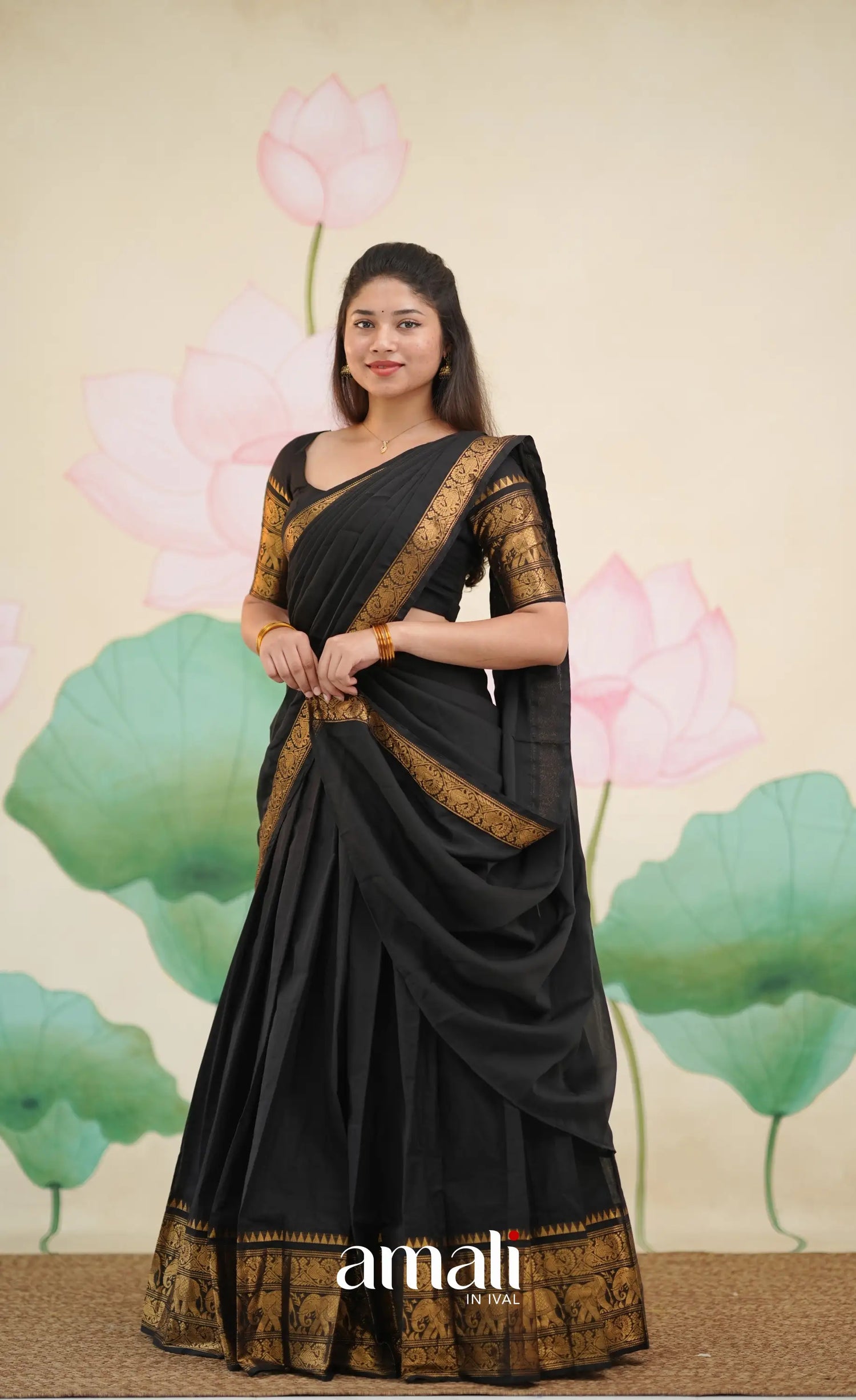 Padmaja Cotton Half Saree - Black - Half Sarees