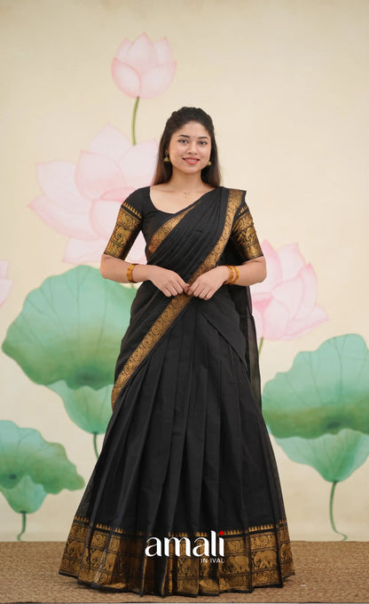 Padmaja Cotton Half Saree - Black - Half Sarees