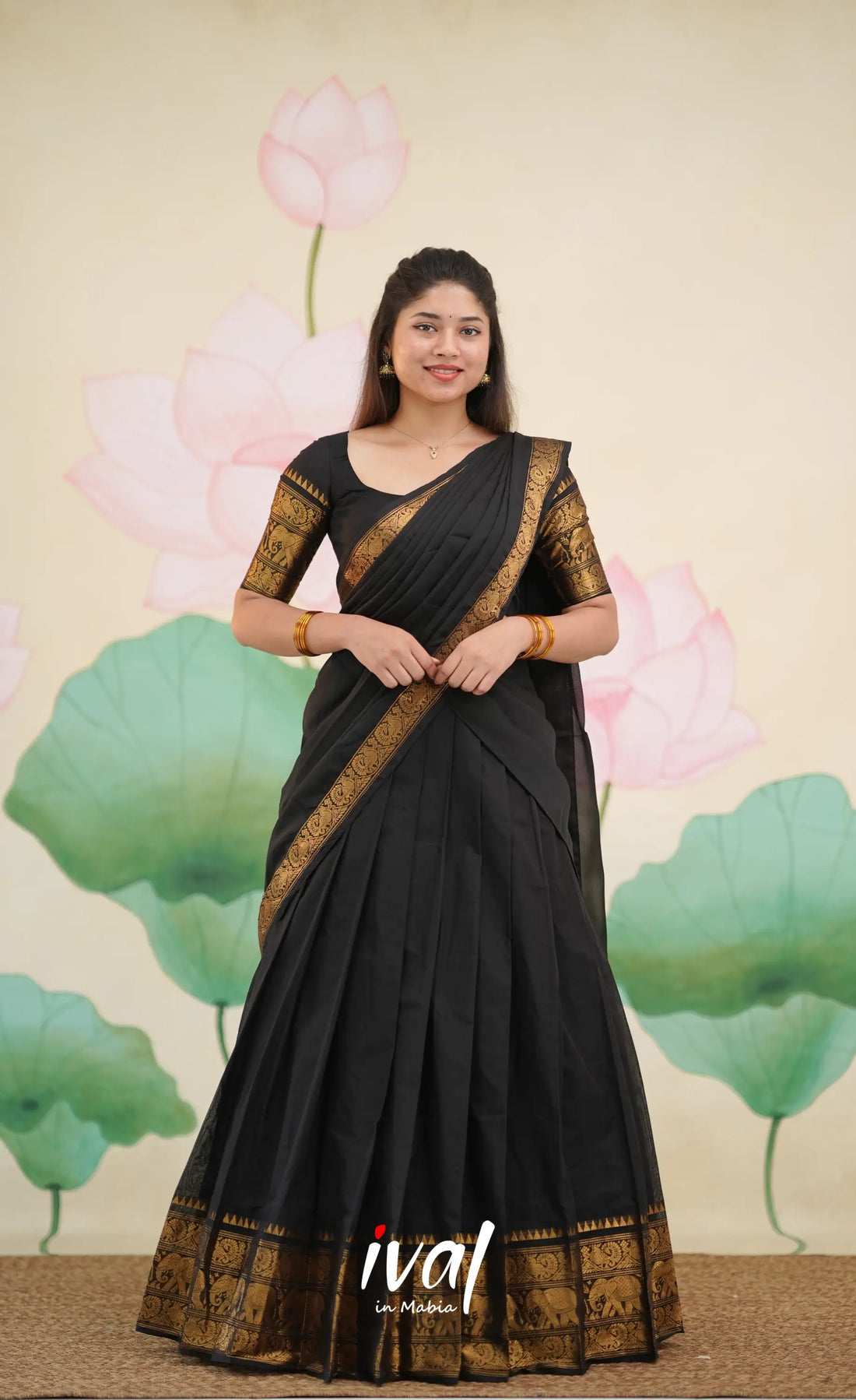 Padmaja Cotton Half Saree - Black - Half Sarees