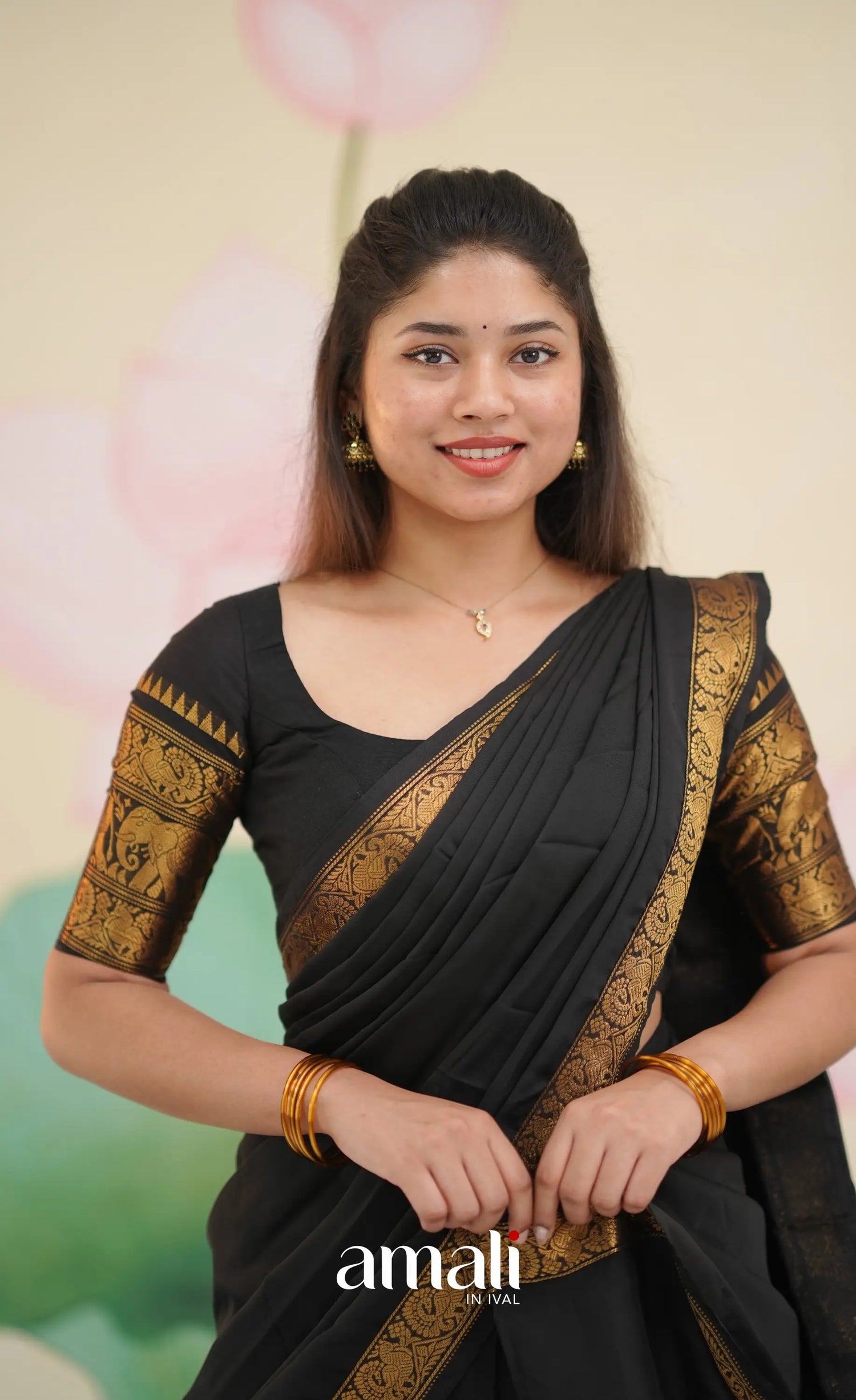 Padmaja Cotton Half Saree - Black - Half Sarees