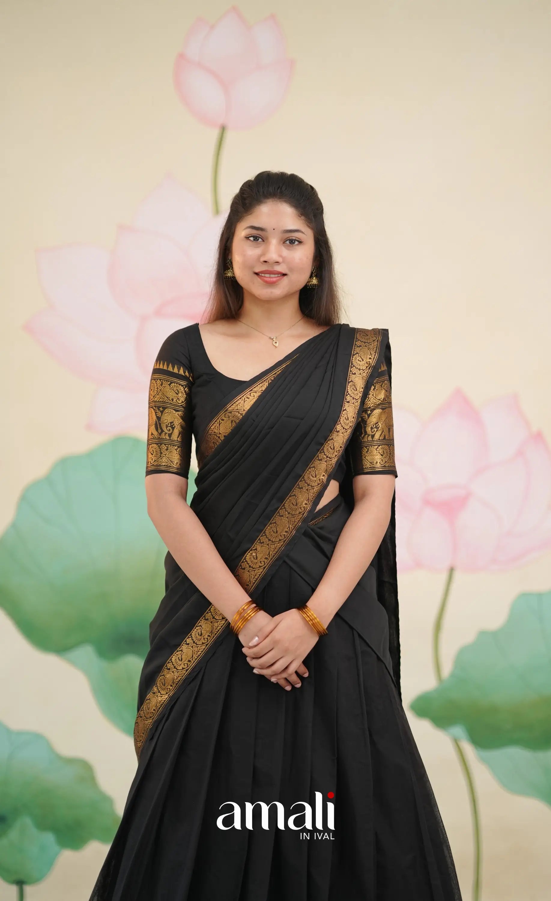 Padmaja Cotton Half Saree - Black - Half Sarees