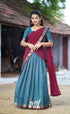 Padmaja Cotton Half Saree - Blue And Maroon Sarees