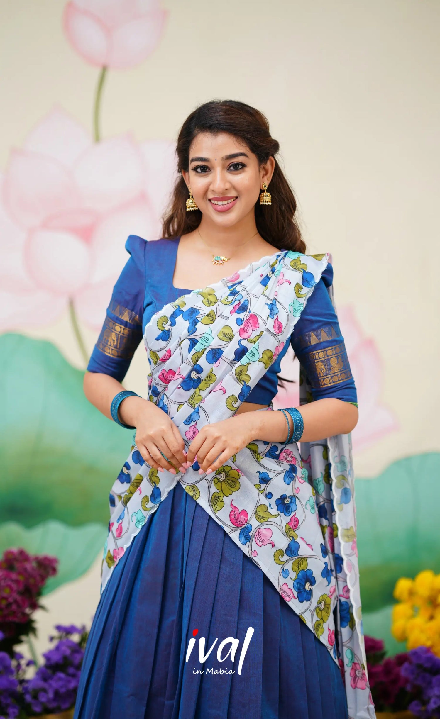 Padmaja Cotton Half Saree Blue and Pastel Blue Half Sarees