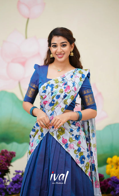 Padmaja Cotton Half Saree Blue and Pastel Blue Half Sarees