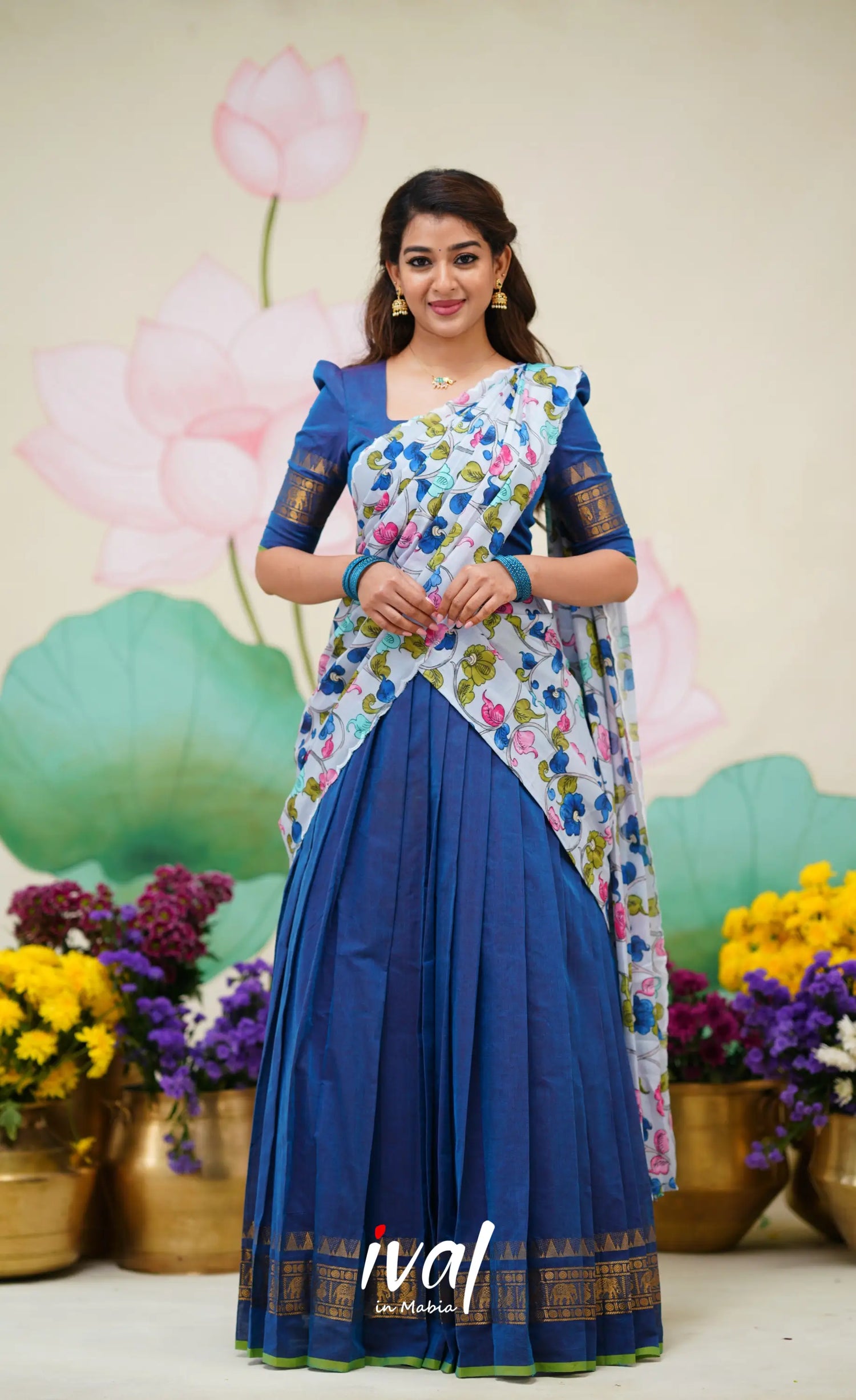 Padmaja Cotton Half Saree Blue and Pastel Blue Half Sarees