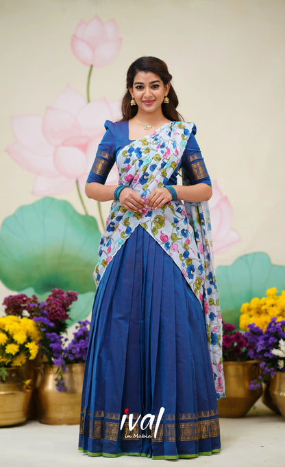 Padmaja Cotton Half Saree Blue and Pastel Blue Half Sarees